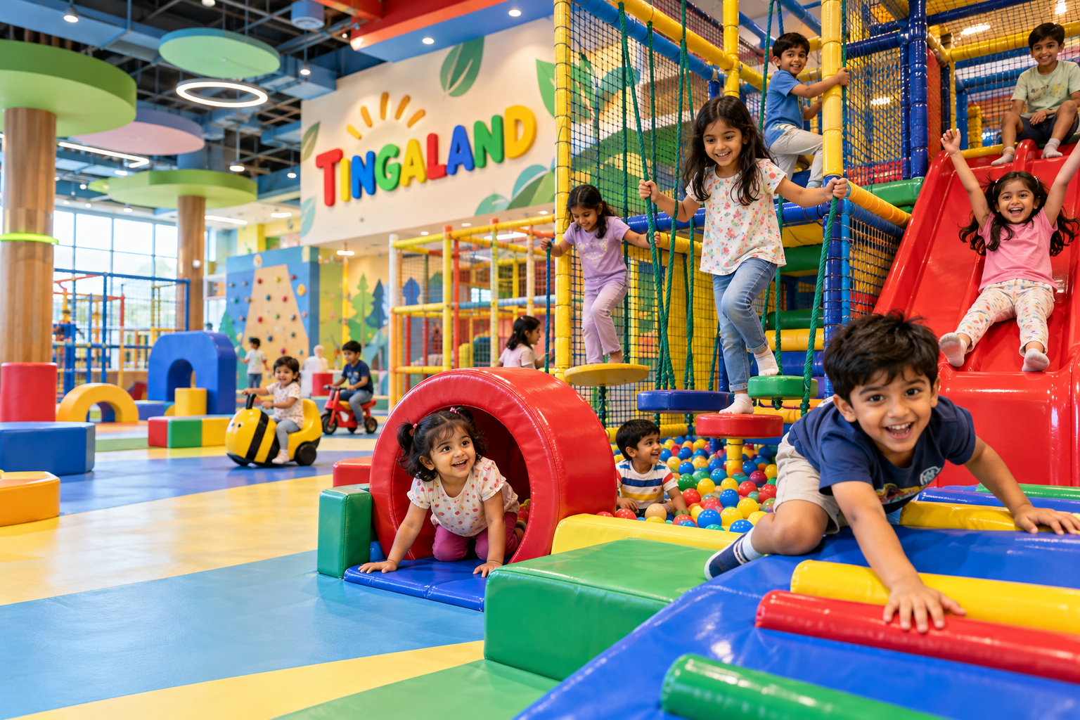 Children enjoying colourful tingaland indoor activity adventures