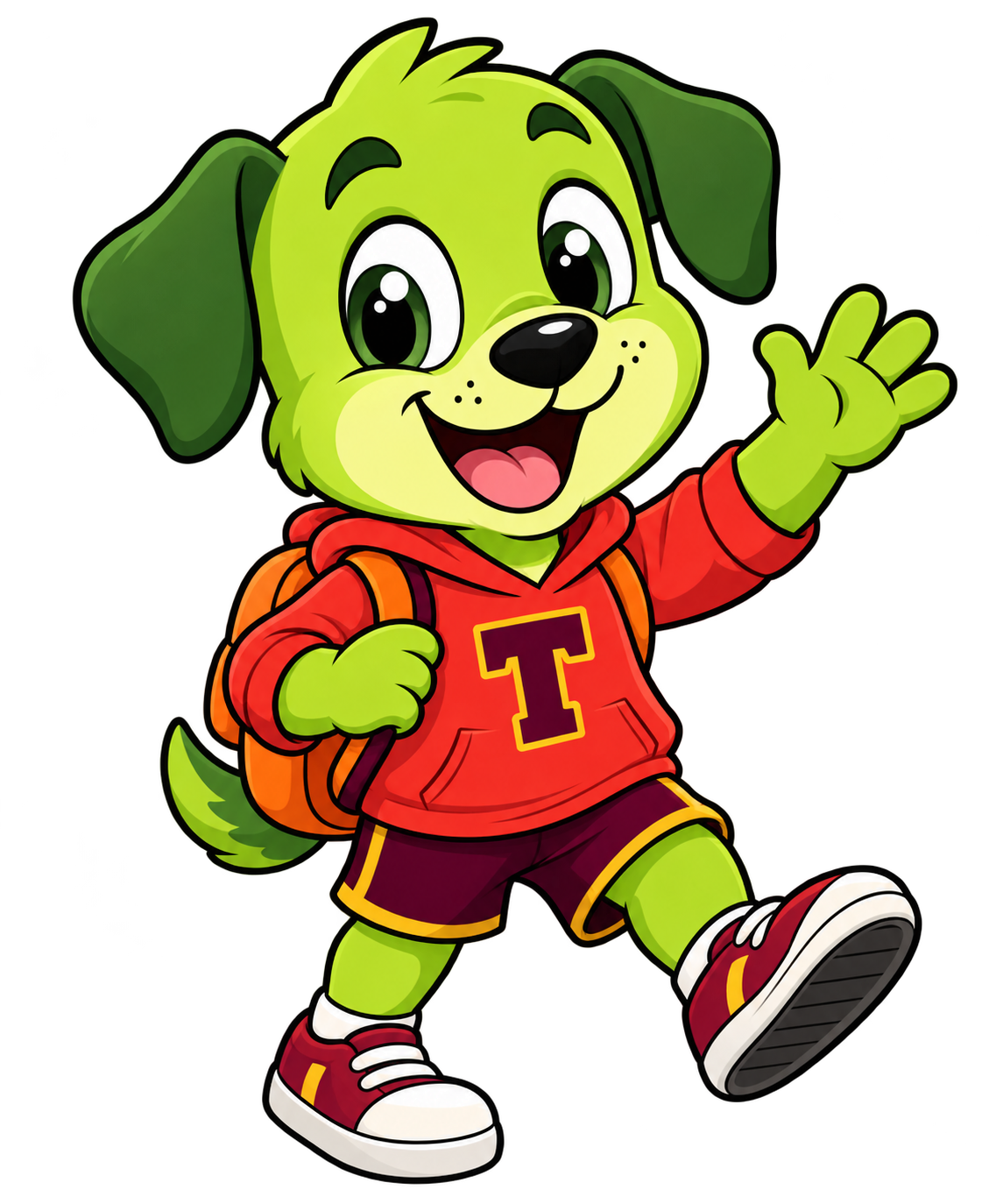 Tingaland redesign — home 4 Tingaland's friendly green puppy mascot waving