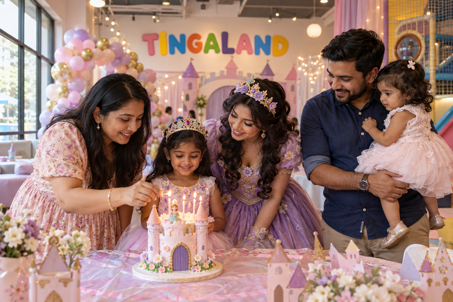 Birthday themes 5 Princess birthday cake moment with family