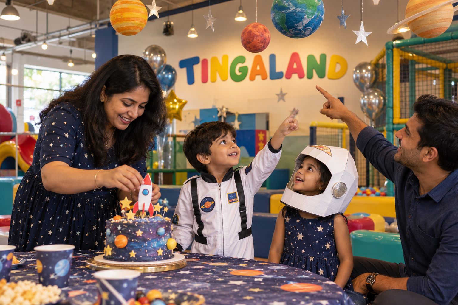 Birthday themes 7 Space birthday party with children and parents