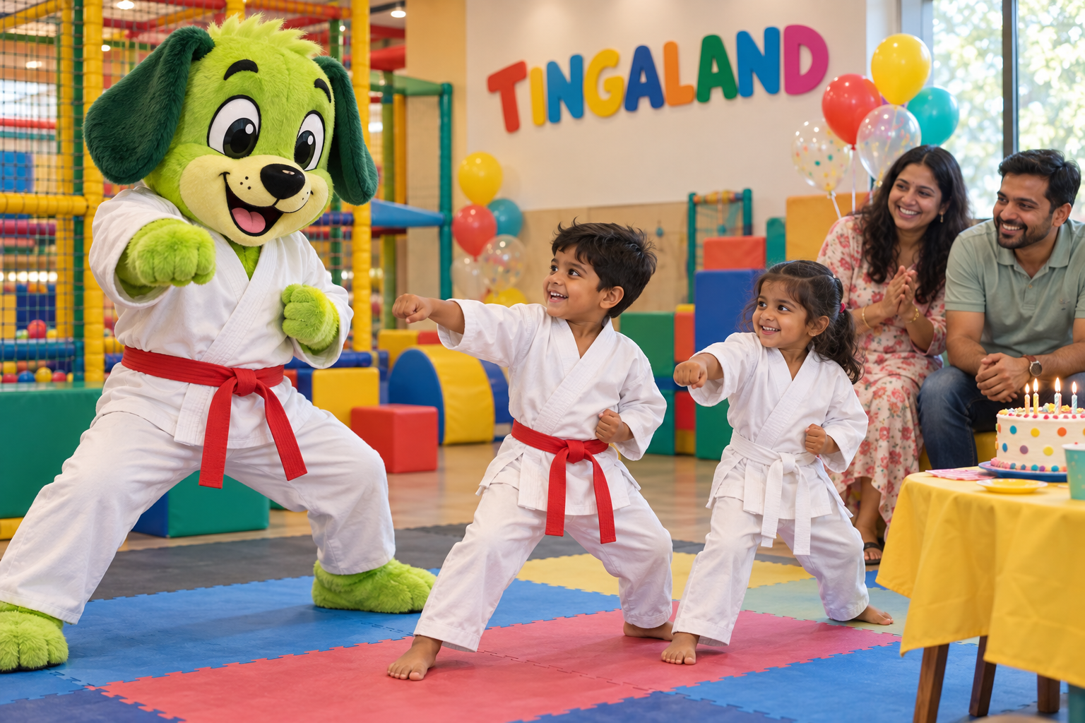Birthday themes 2 Tinga dojo birthday activity with children and parents
