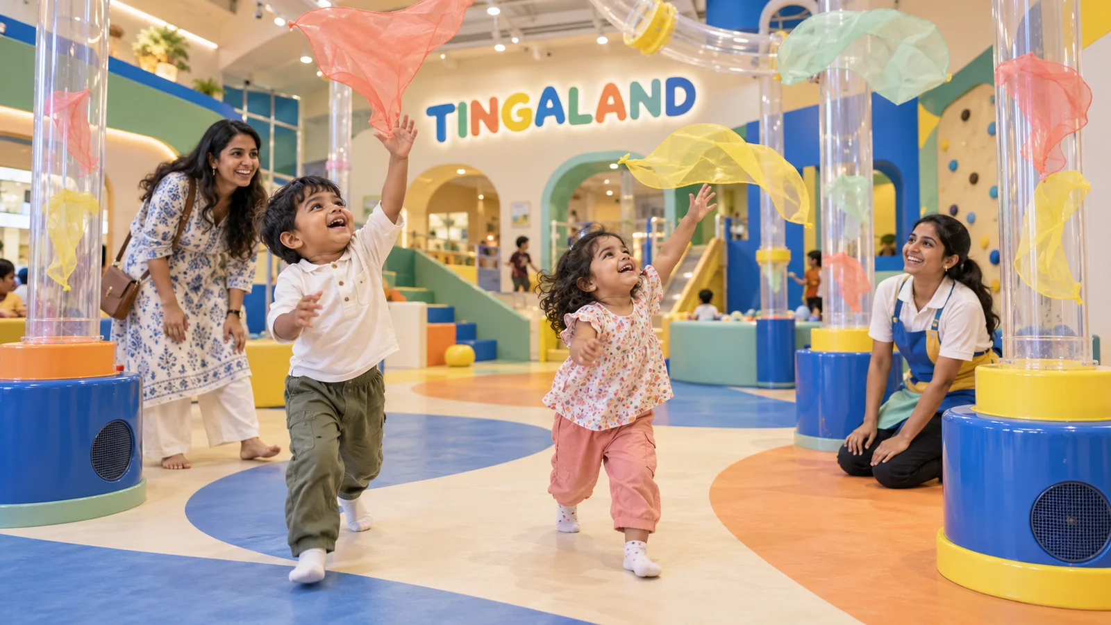 Toddler scarf catcher 1 Toddlers catching colourful scarves at tingaland