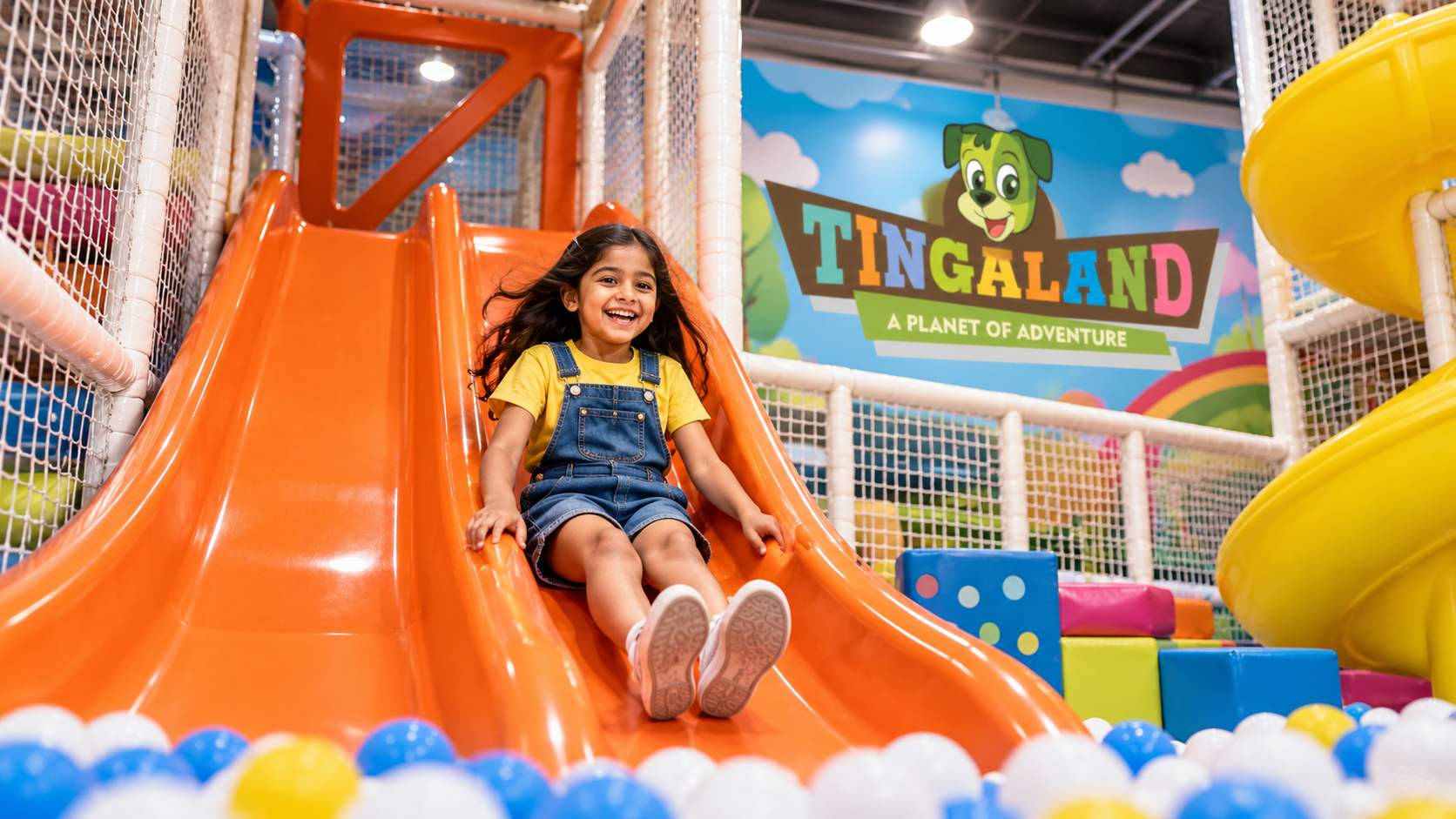 Drop slide 5 Girl enjoying the orange tingaland drop slide