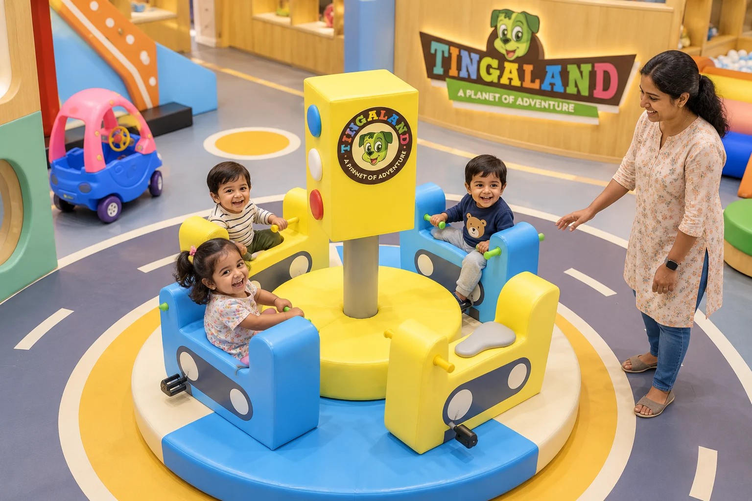 Overhead view of the complete branded toddler merry go round