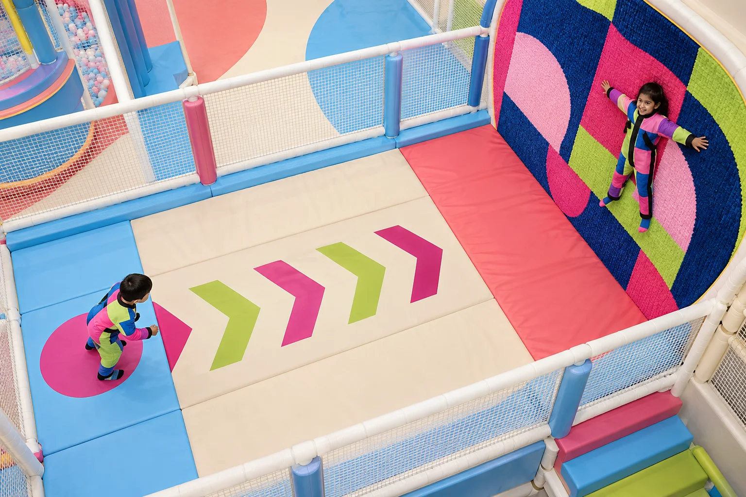 Overhead view of the padded sticky wall launch lane