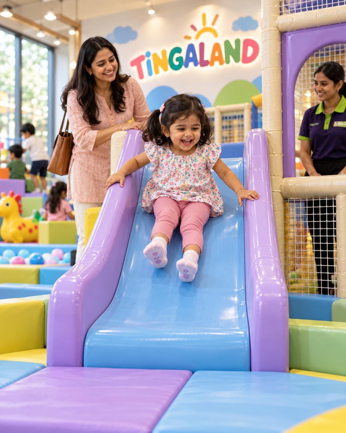 Toddler drop slide 3 A happy toddler gliding down the tingaland drop slide