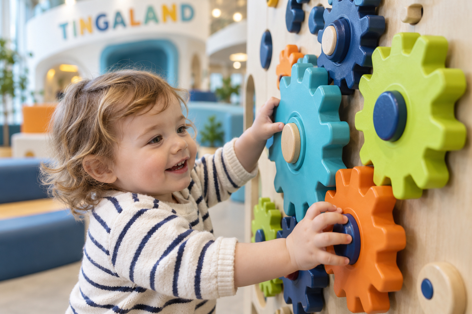 Toddler choosing a colourful gear at tingaland